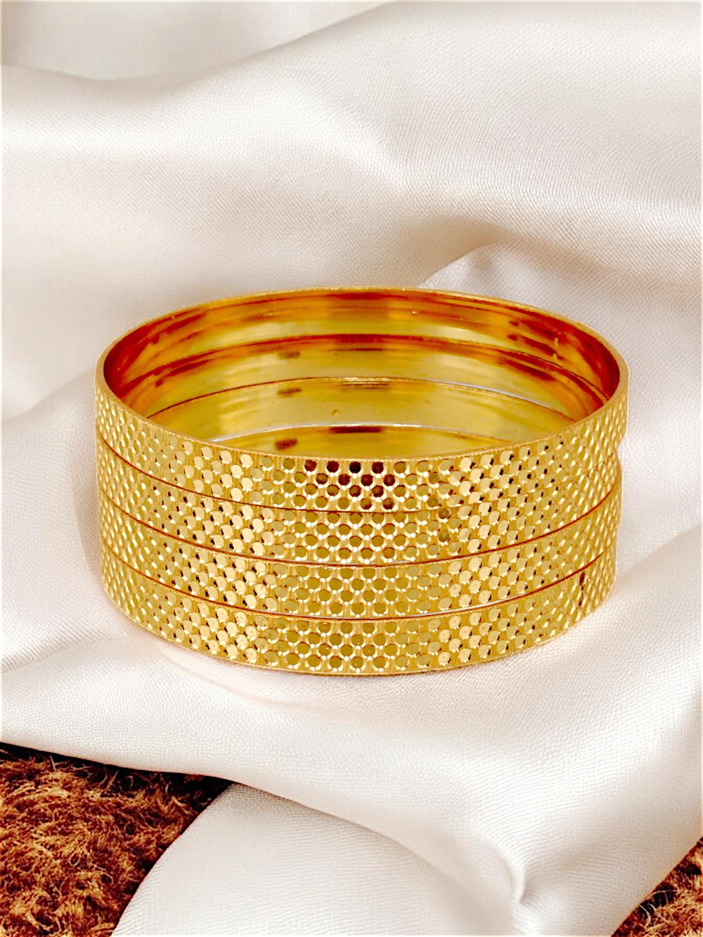 18k One Gram Gold Plated Traditional Designer Pack of 4 Bangle Set For Women