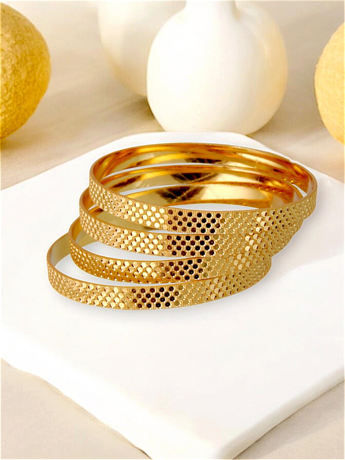 18k One Gram Gold Plated Traditional Designer Pack of 4 Bangle Set For Women