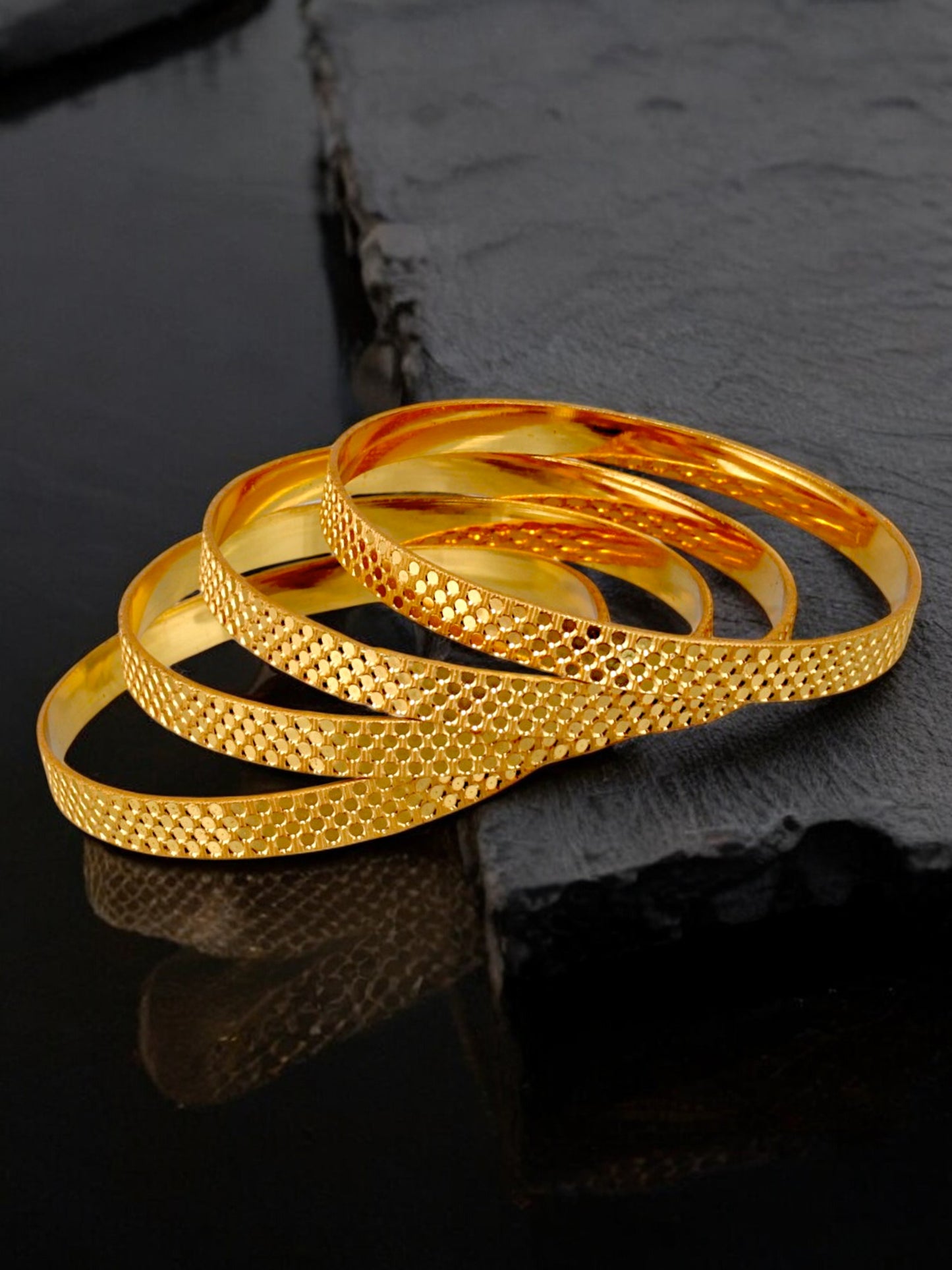 18k One Gram Gold Plated Traditional Designer Pack of 4 Bangle Set For Women