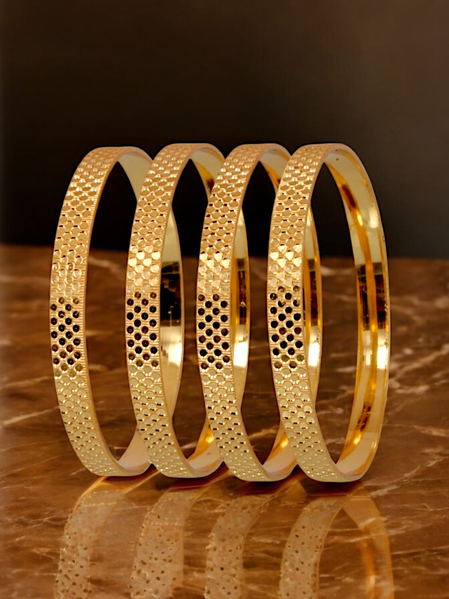 18k One Gram Gold Plated Traditional Designer Pack of 4 Bangle Set For Women