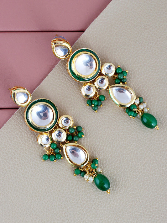 Traditional Gold Plated Kundan Stone Green  Earrings for Girls & Women