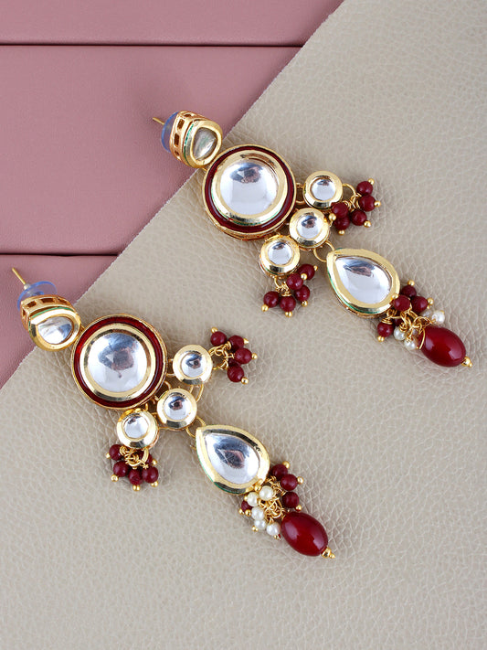 Traditional Gold Plated Kundan Stone Maroon  Earrings for Girls & Women