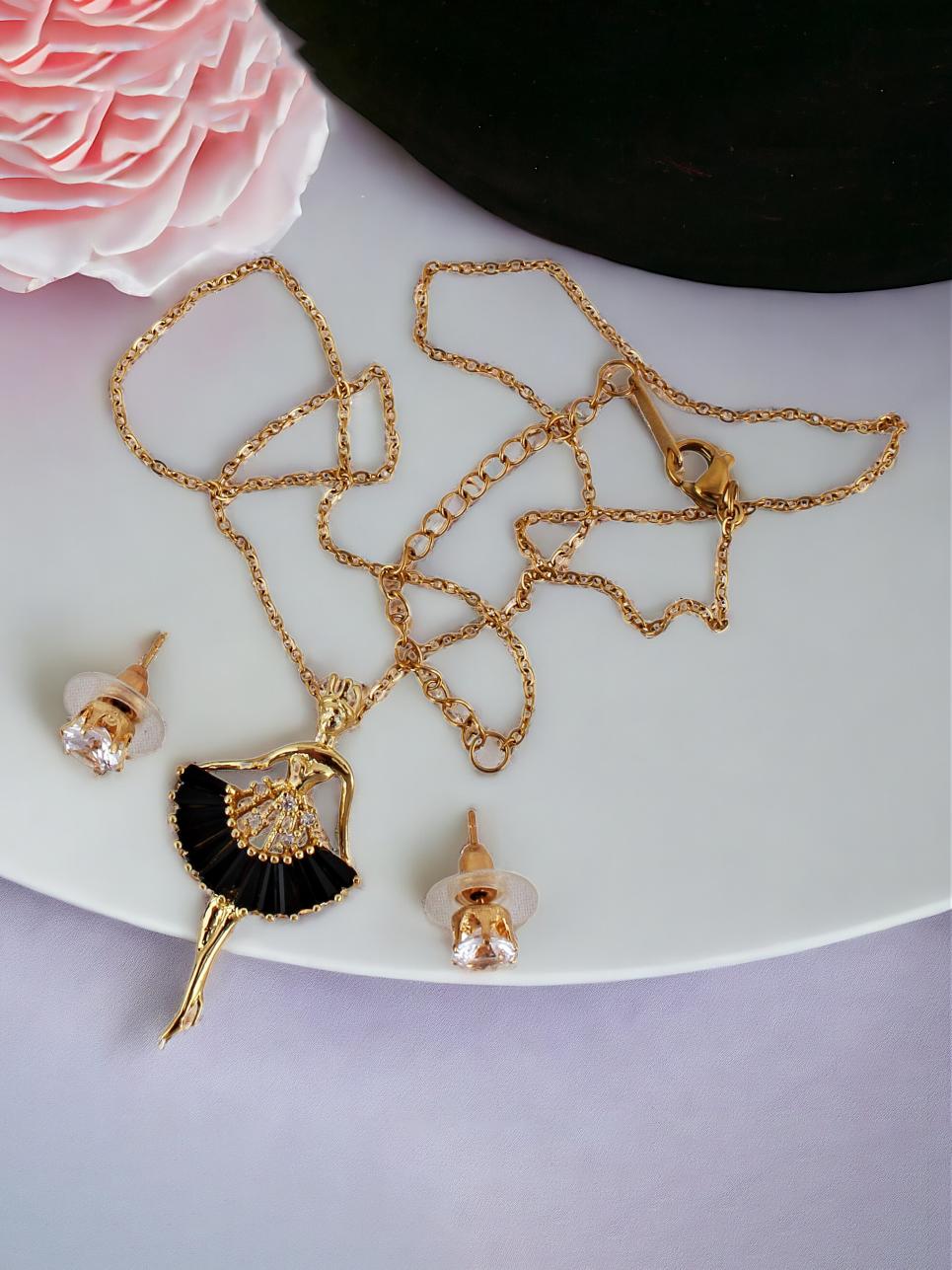 Trendy Gold Plated Dancing Doll Pendant Chain With Studs