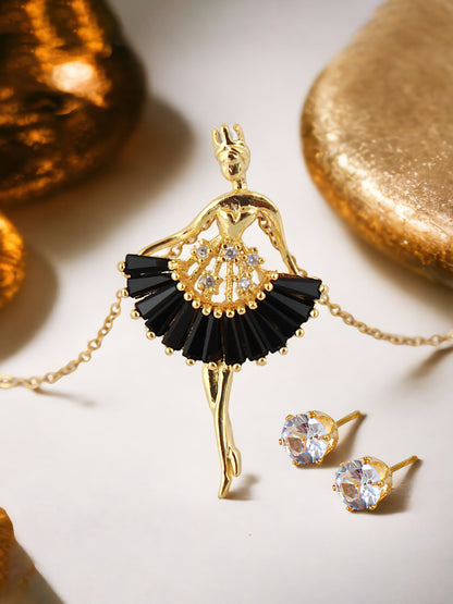 Trendy Gold Plated Dancing Doll Pendant Chain With Studs