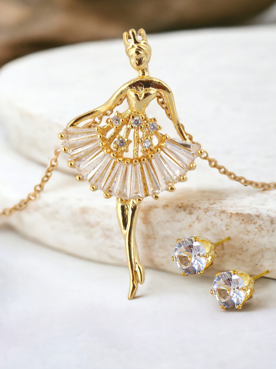 Trendy Gold Plated Dancing Doll Pendant Chain With Studs