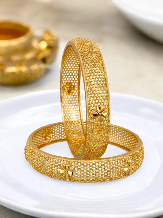 18k One Gram Gold Plated Traditional Designer Pack of 2 Bangle Set For Women