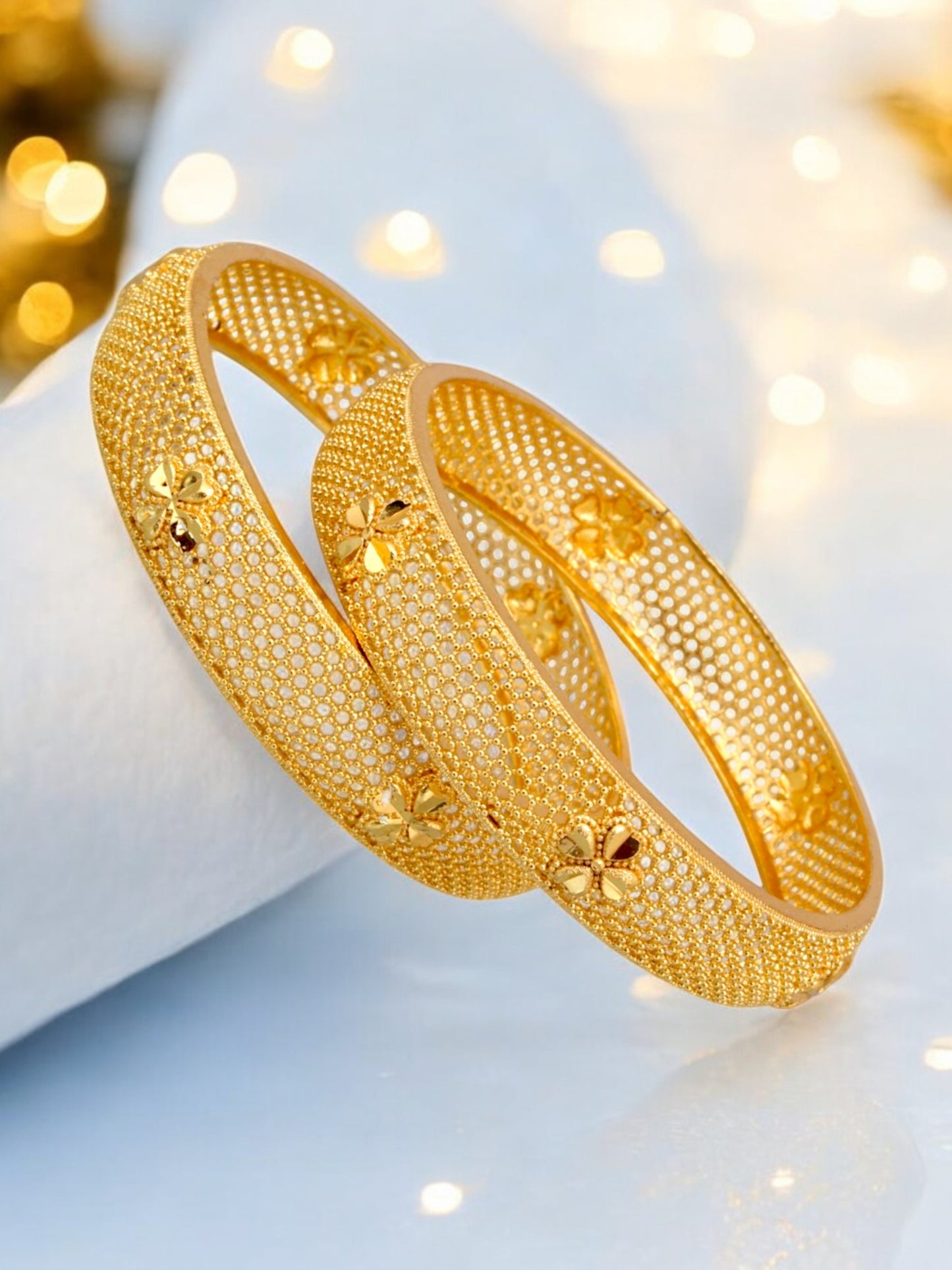 18k One Gram Gold Plated Traditional Designer Pack of 2 Bangle Set For Women