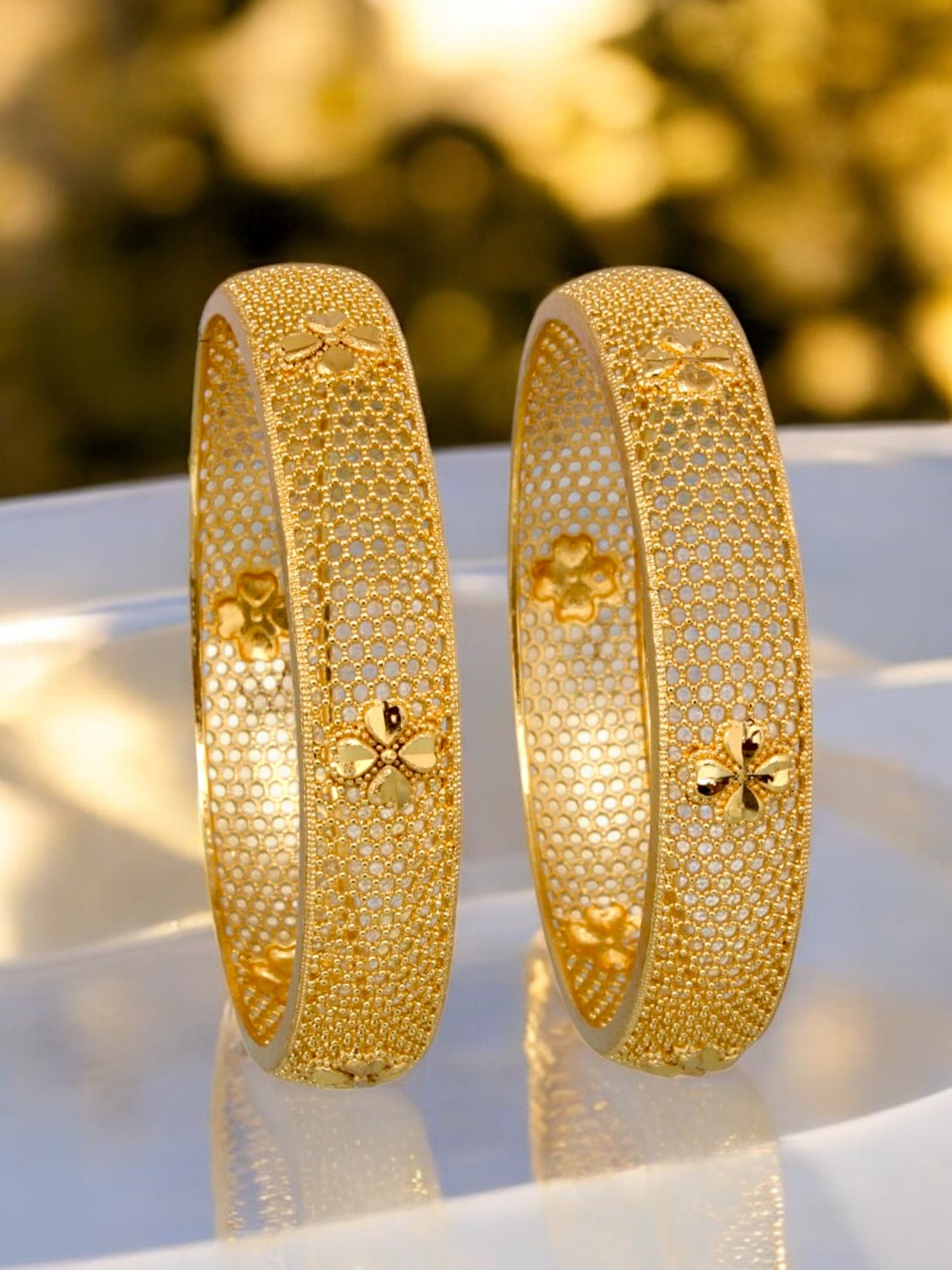 18k One Gram Gold Plated Traditional Designer Pack of 2 Bangle Set For Women