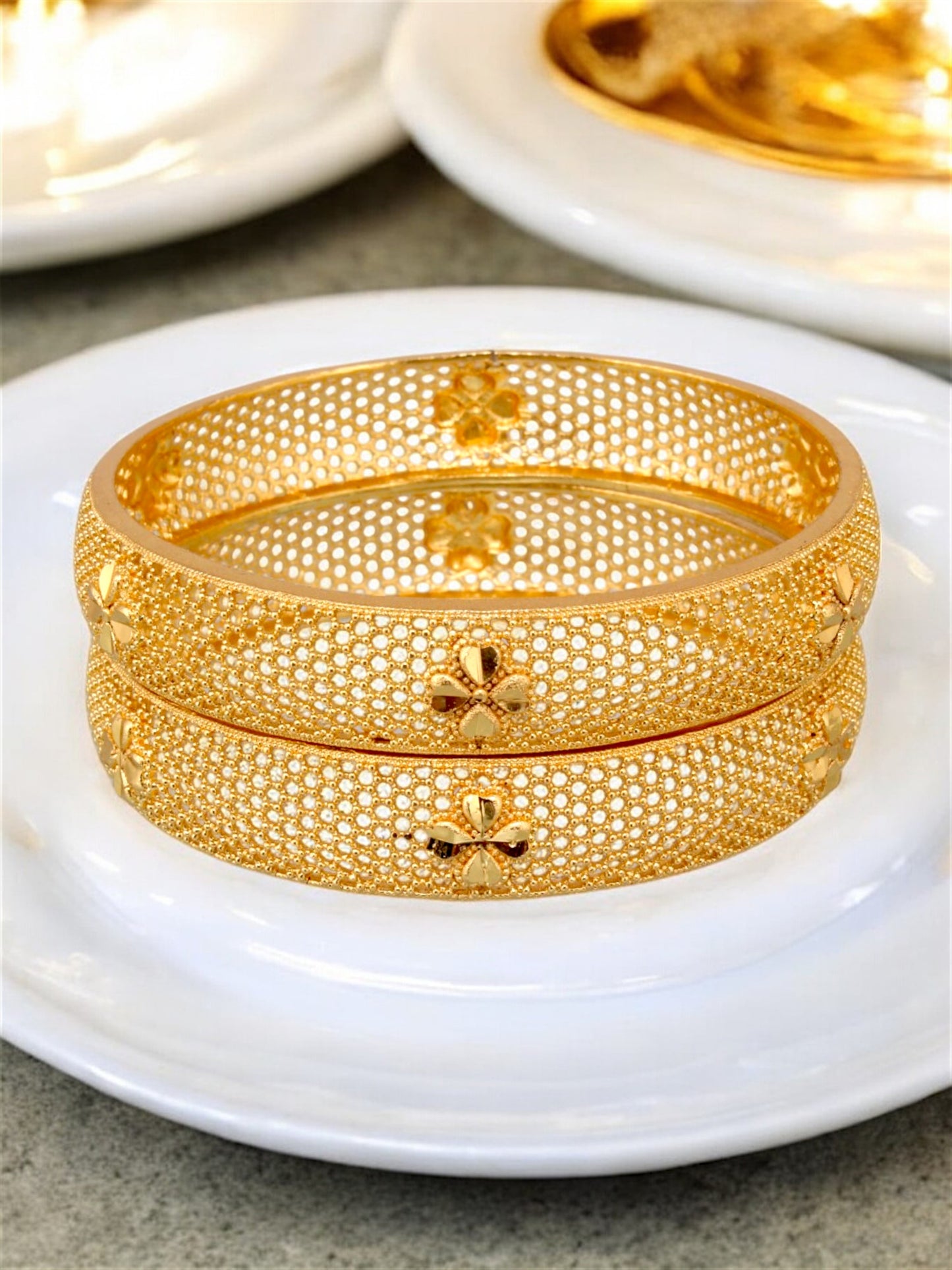 18k One Gram Gold Plated Traditional Designer Pack of 2 Bangle Set For Women