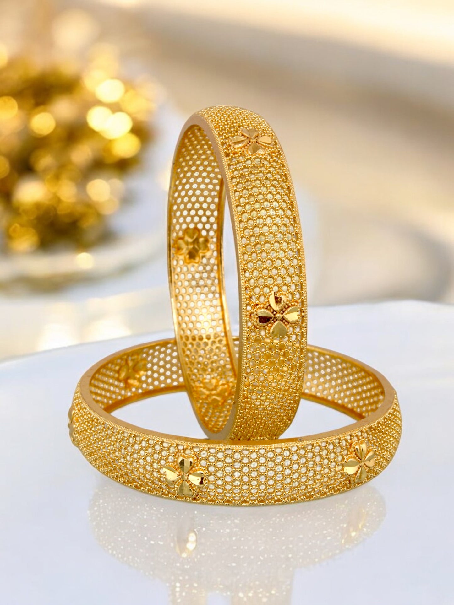 18k One Gram Gold Plated Traditional Designer Pack of 2 Bangle Set For Women