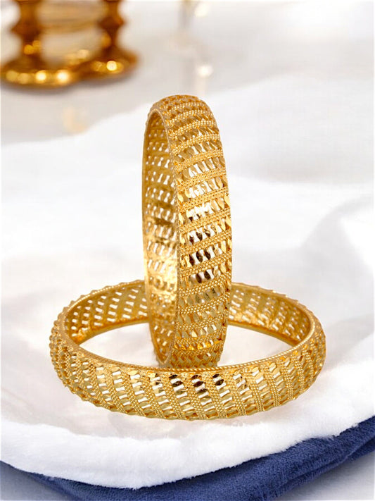 18k One Gram Gold Plated Traditional Designer Pack of 2 Bangle Set For Women