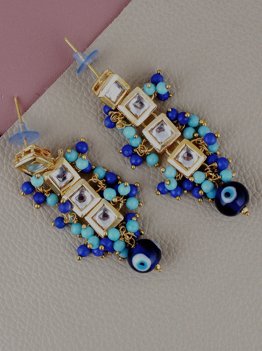 Traditional Back Meenkari Gold Plated kundan Blue Earrings for Girls & women