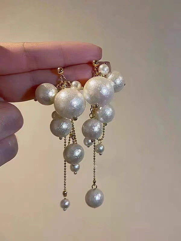 Pearl Chain Fringe Dangle Earrings For Girls & Women