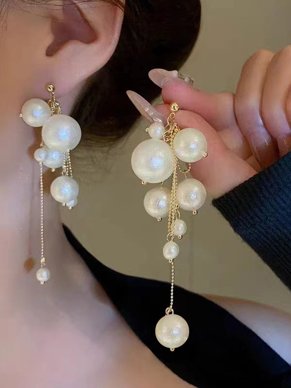 Pearl Chain Fringe Dangle Earrings For Girls & Women