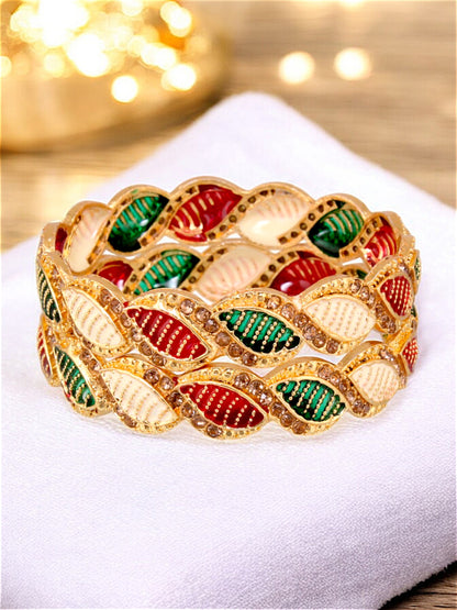 18k One Gram Gold Plated Traditional Designer Pack of 2 Bangle Set For Women