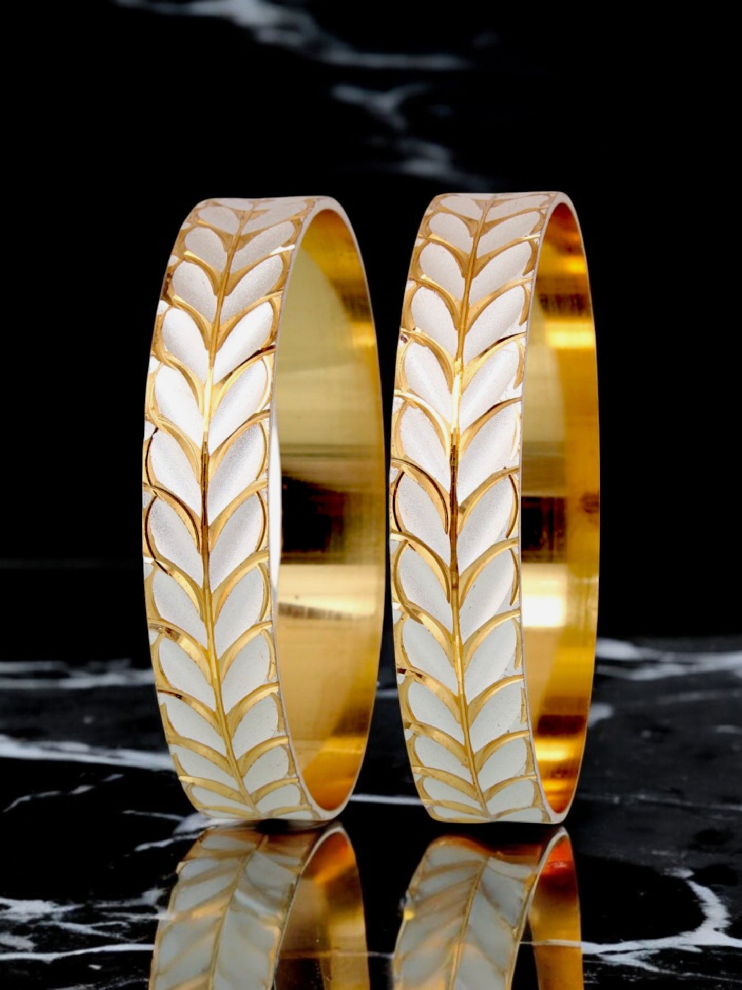 18k One Gram Gold Plated Traditional Designer Pack of 2 Bangle Set For Women