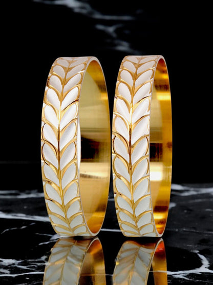 18k One Gram Gold Plated Traditional Designer Pack of 2 Bangle Set For Women