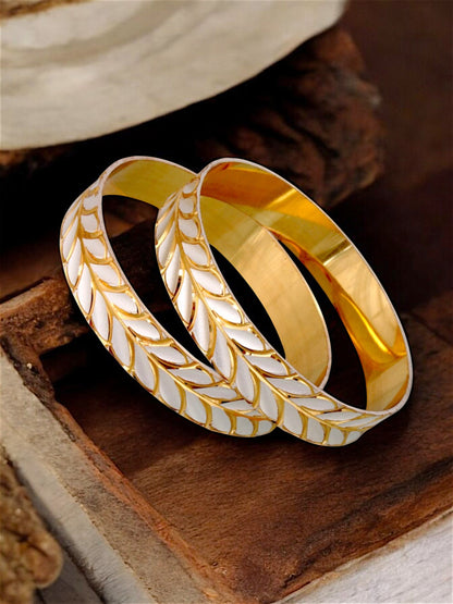 18k One Gram Gold Plated Traditional Designer Pack of 2 Bangle Set For Women