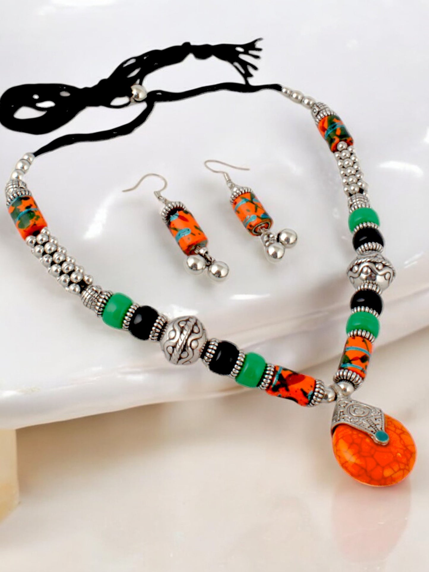 Tribal Afgani Boho Stylish Navratri Dandiya Necklace Set with Earrings for Women & Girls