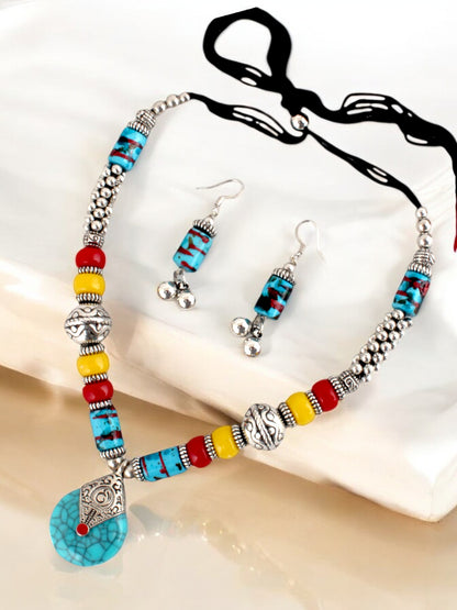 Tribal Afgani Boho Stylish Navratri Dandiya Necklace Set with Earrings for Women & Girls