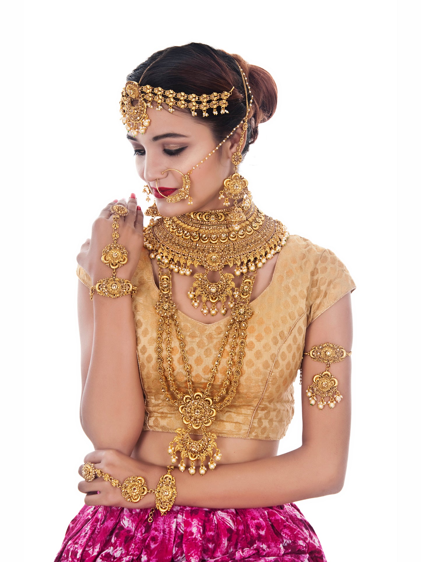 Traditional Gold Plated Stone Bridal Set