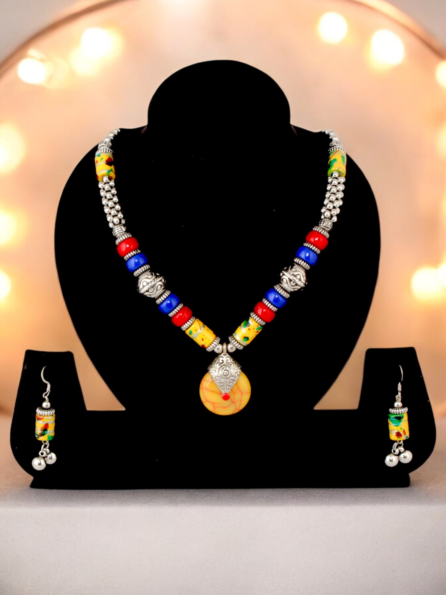 Tribal Afgani Boho Stylish Navratri Dandiya Necklace Set with Earrings for Women & Girls