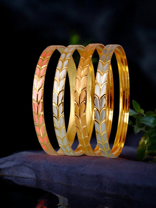 18k One Gram Gold Plated Traditional Designer Pack of 4 Bangle Set For Women