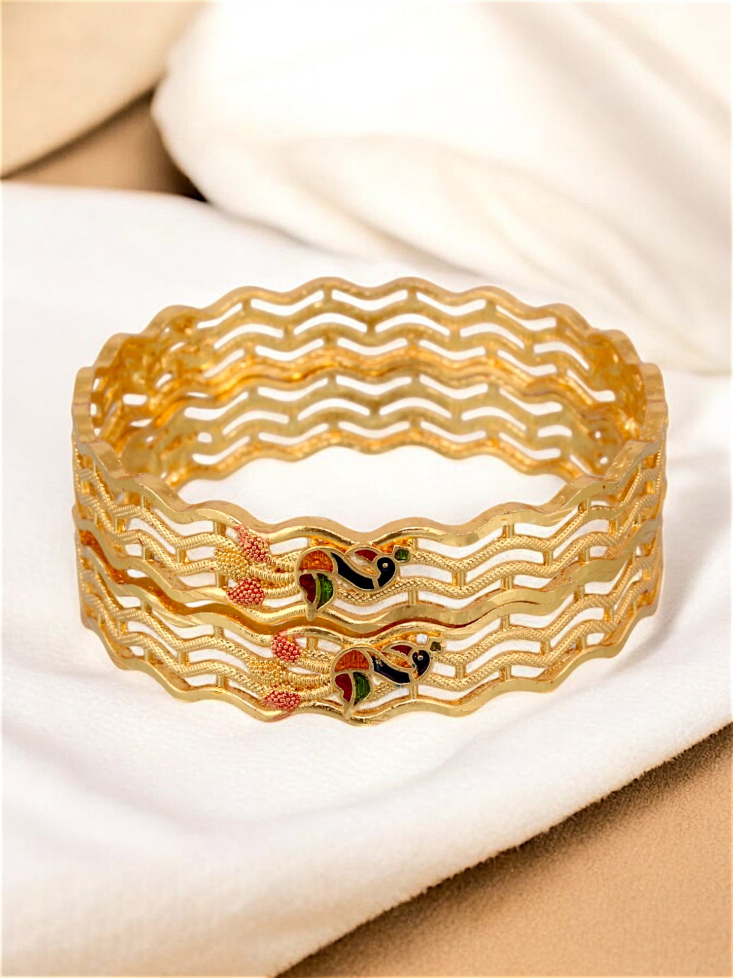 18k One Gram Gold Plated Meenakari Peacock Design Bangles for Women & Girls |