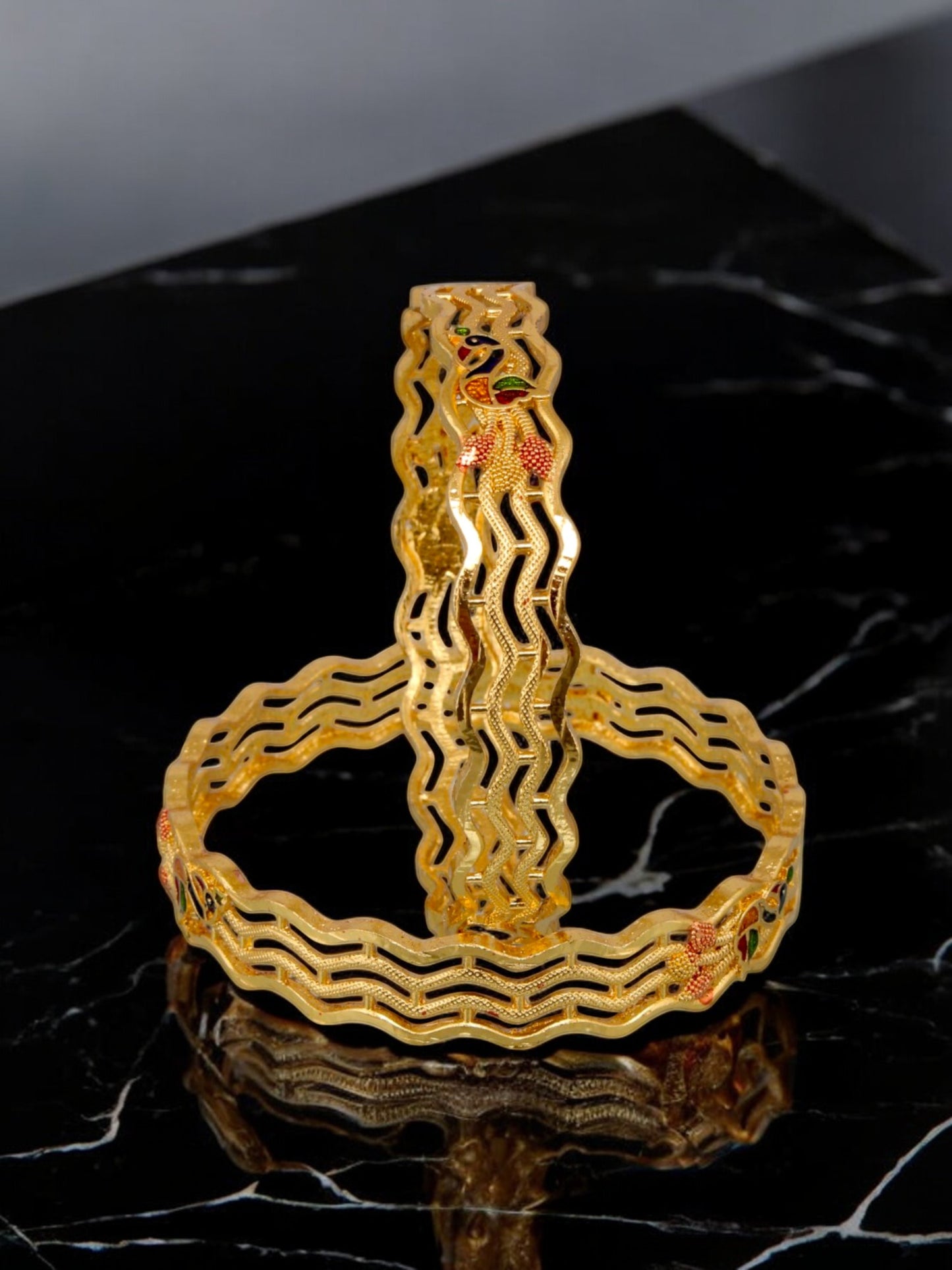 18k One Gram Gold Plated Meenakari Peacock Design Bangles for Women & Girls |