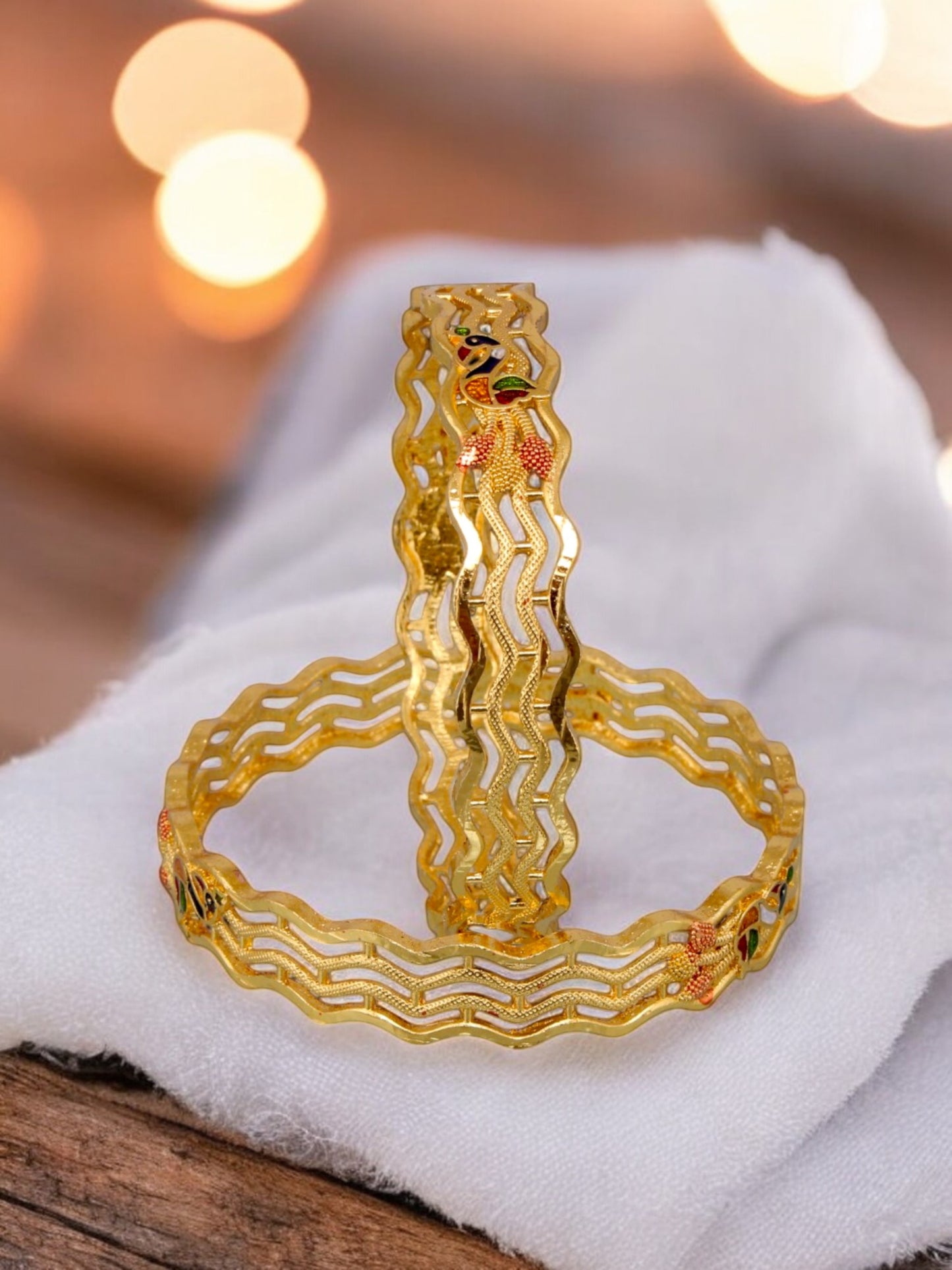 18k One Gram Gold Plated Meenakari Peacock Design Bangles for Women & Girls |