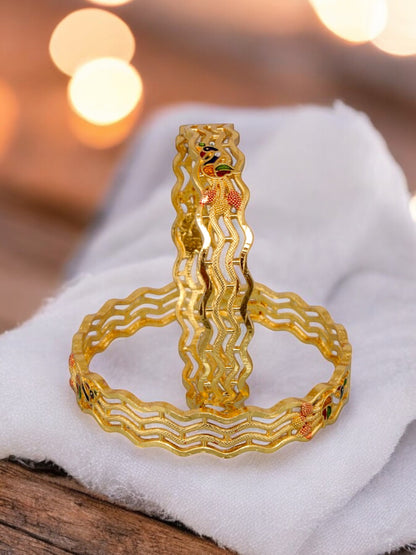 18k One Gram Gold Plated Meenakari Peacock Design Bangles for Women & Girls |