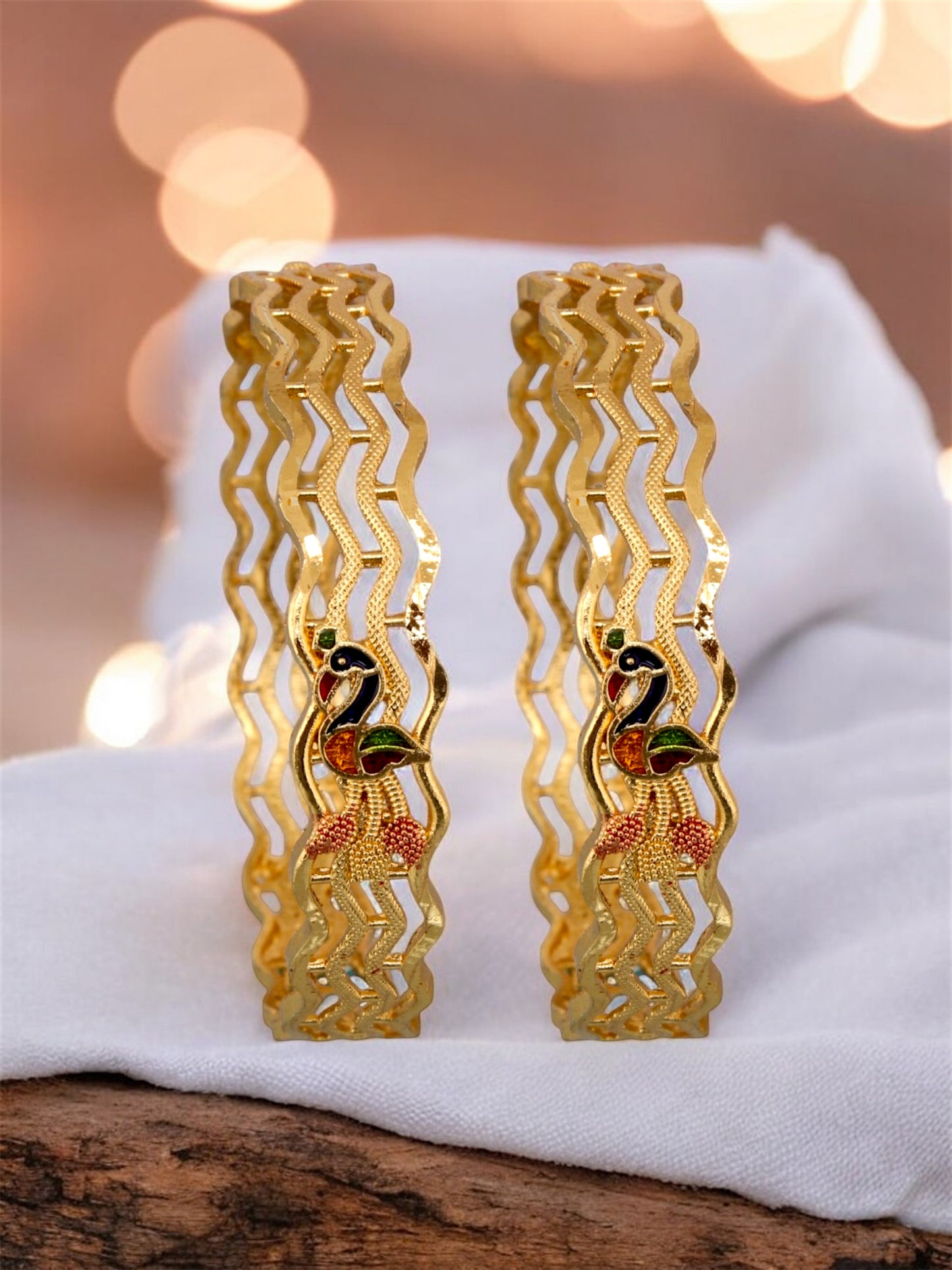 18k One Gram Gold Plated Meenakari Peacock Design Bangles for Women & Girls |