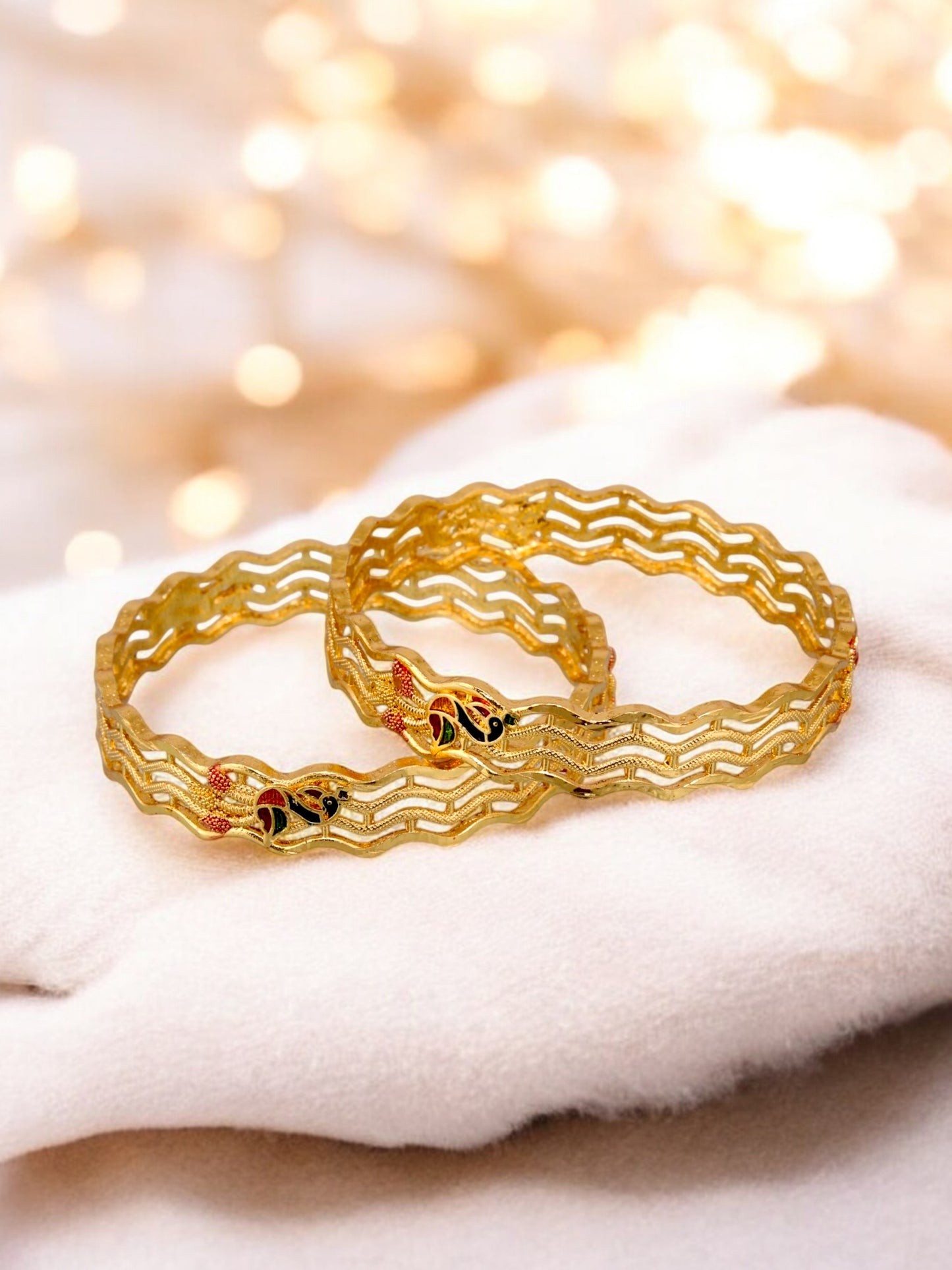 18k One Gram Gold Plated Meenakari Peacock Design Bangles for Women & Girls |