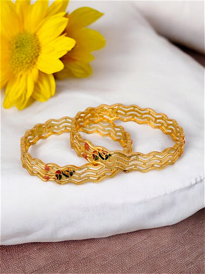 18k One Gram Gold Plated Meenakari Peacock Design Bangles for Women & Girls |