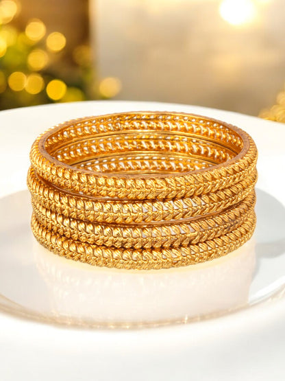 18k One Gram Gold Plated Traditional Designer Pack of 4 Bangle Set For Women