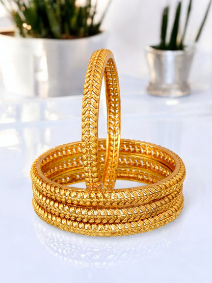 18k One Gram Gold Plated Traditional Designer Pack of 4 Bangle Set For Women