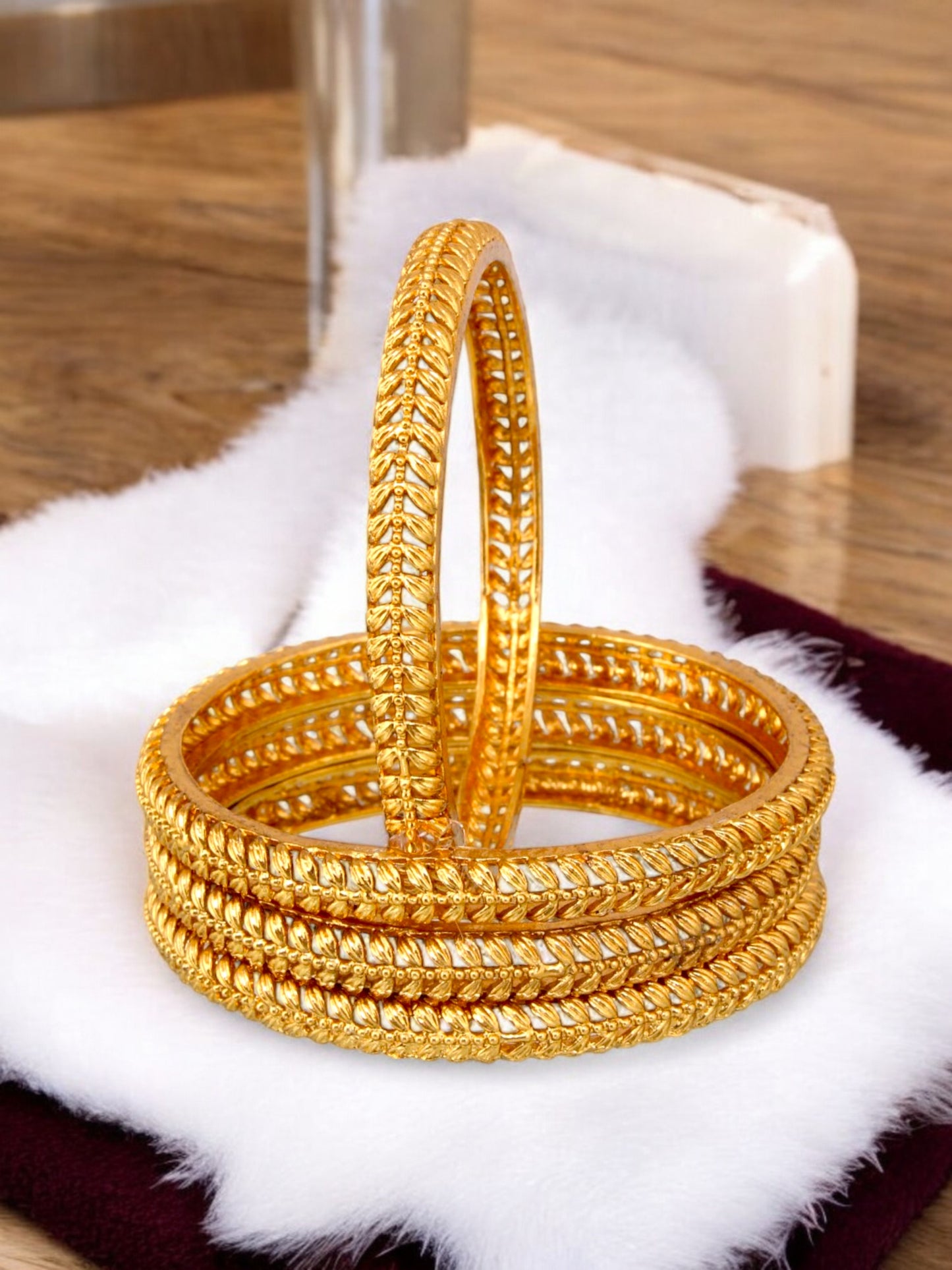 18k One Gram Gold Plated Traditional Designer Pack of 4 Bangle Set For Women