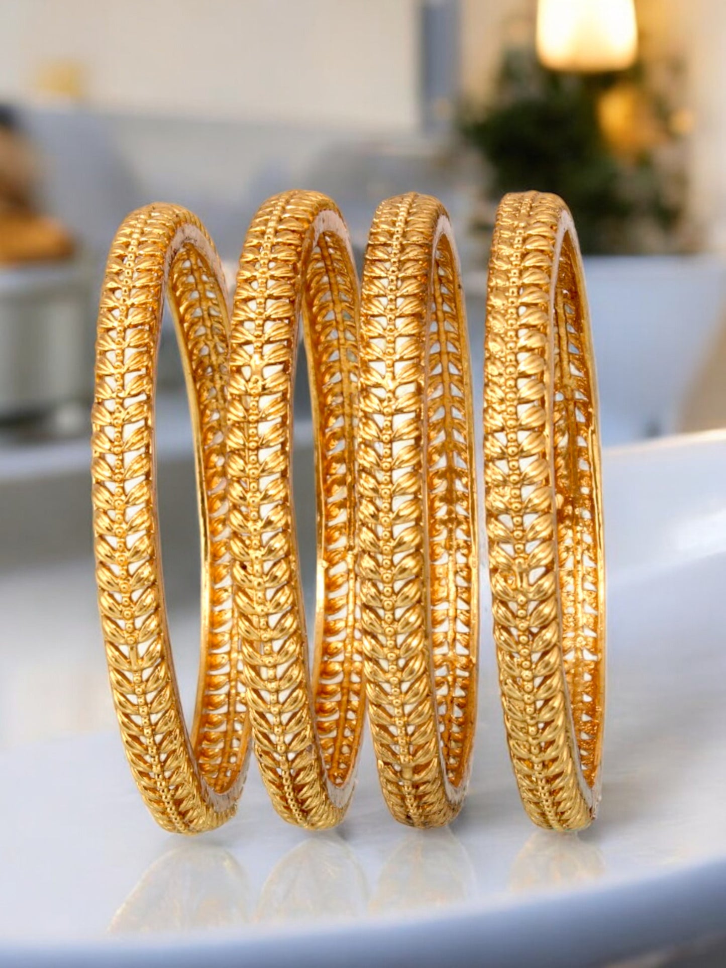 18k One Gram Gold Plated Traditional Designer Pack of 4 Bangle Set For Women