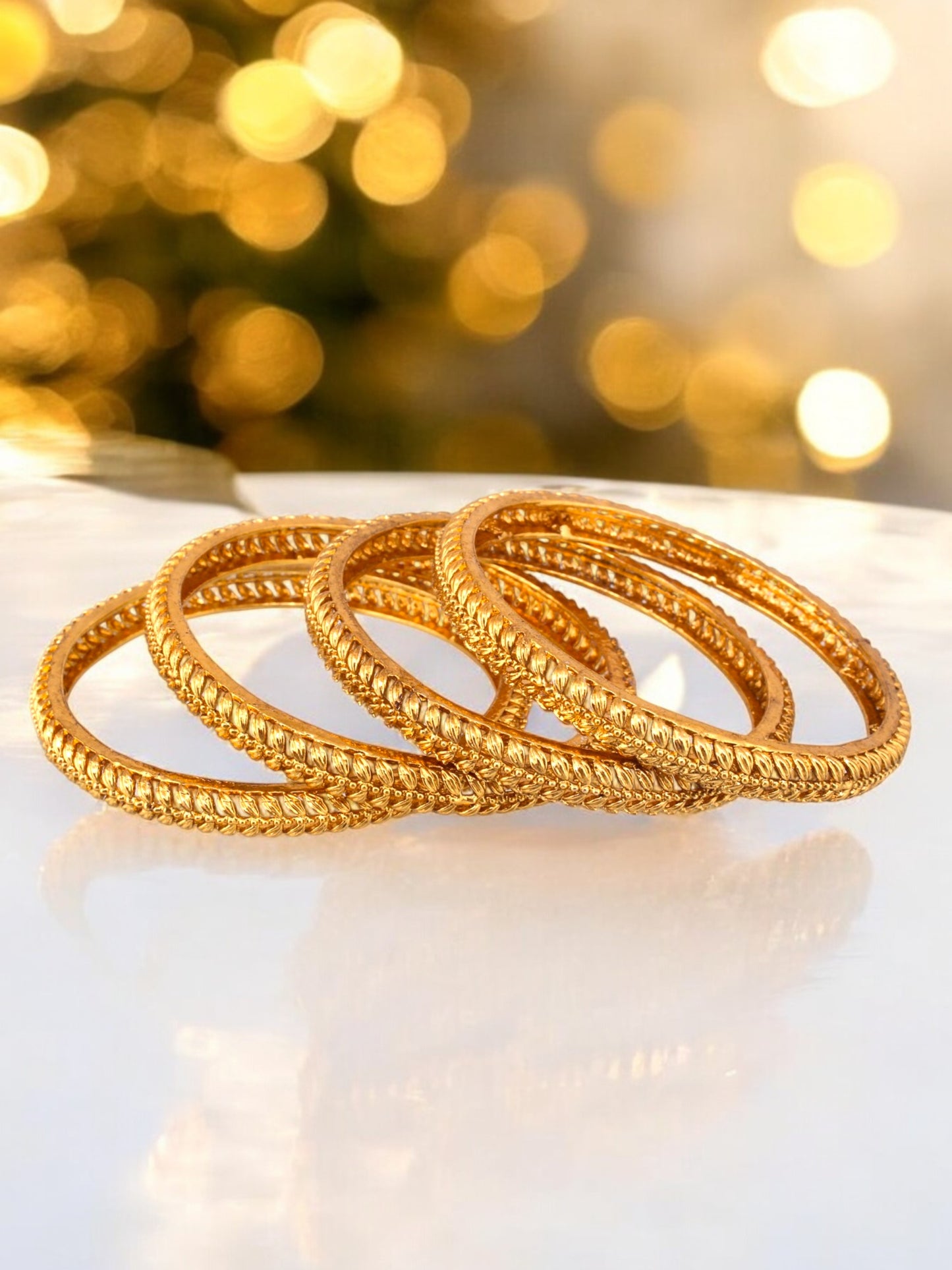 18k One Gram Gold Plated Traditional Designer Pack of 4 Bangle Set For Women