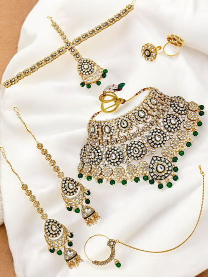 Traditional Designer Kundan Stone Green Meenakari Choker Bridal Set