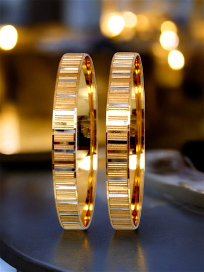 18k One Gram Gold Plated Traditional Designer Pack of 2 Bangle Set For Women