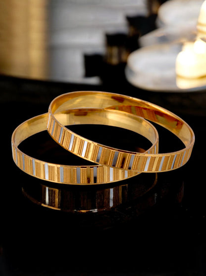 18k One Gram Gold Plated Traditional Designer Pack of 2 Bangle Set For Women