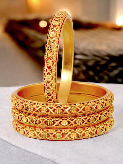 18k One Gram Gold Plated Traditional Designer Pack of 4 Bangle Set For Women