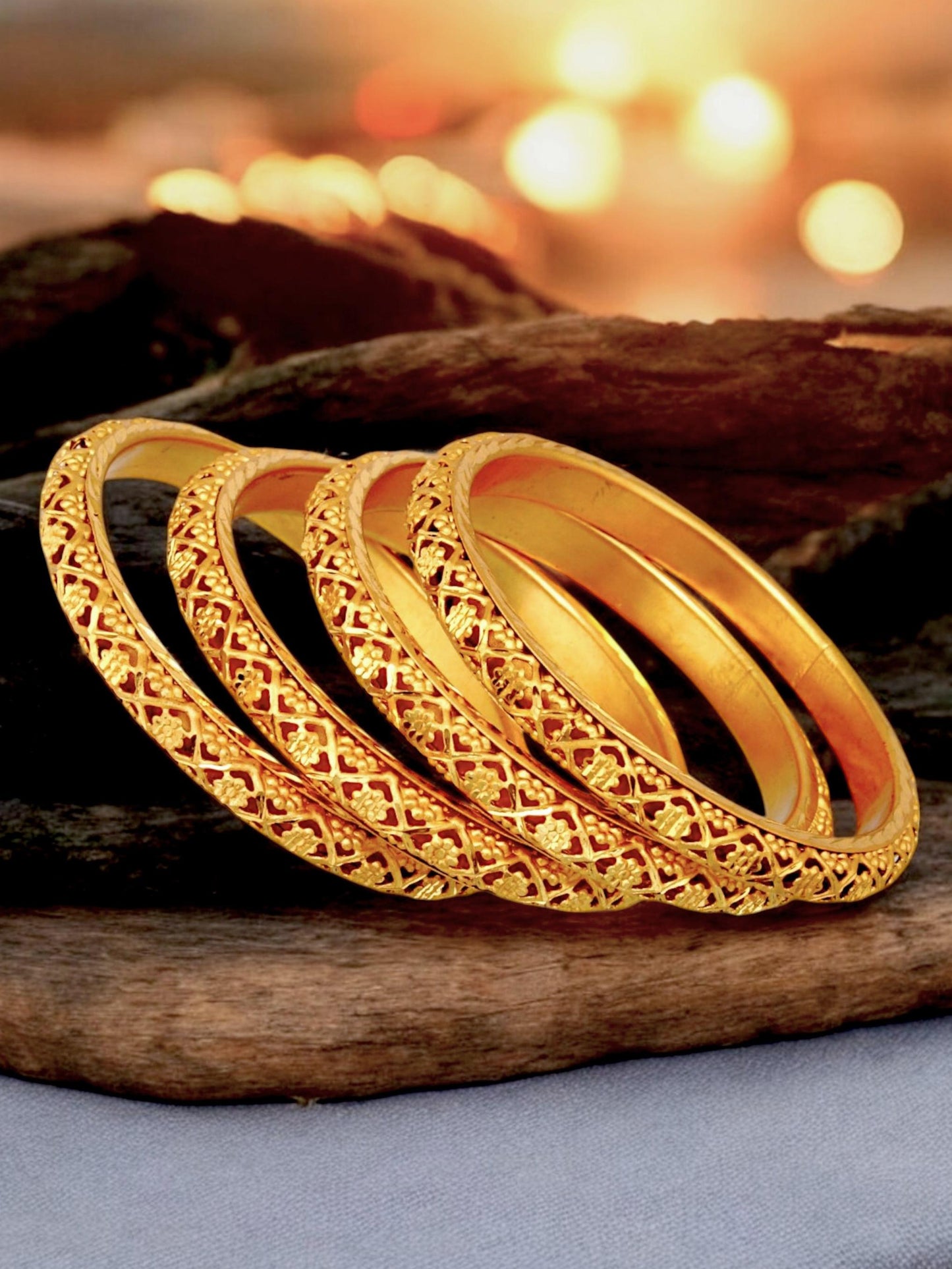 18k One Gram Gold Plated Traditional Designer Pack of 4 Bangle Set For Women