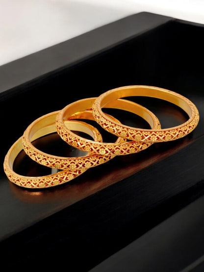 18k One Gram Gold Plated Traditional Designer Pack of 4 Bangle Set For Women