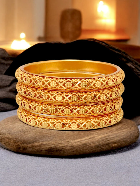 18k One Gram Gold Plated Traditional Designer Pack of 4 Bangle Set For Women