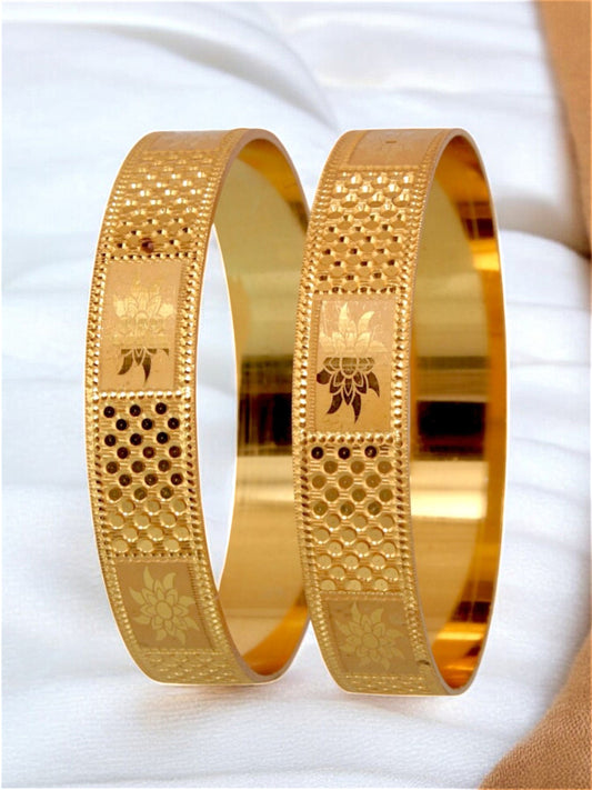 18k One Gram Gold Plated Traditional Designer Pack of 2 Bangle Set For Women