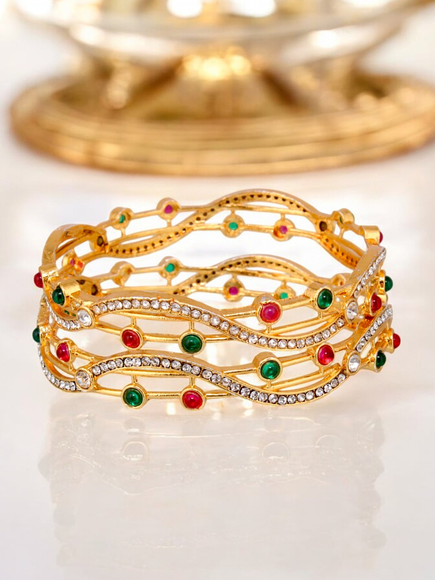 18k One Gram Gold Plated Traditional Designer Pack of 2 Bangle Set For Women