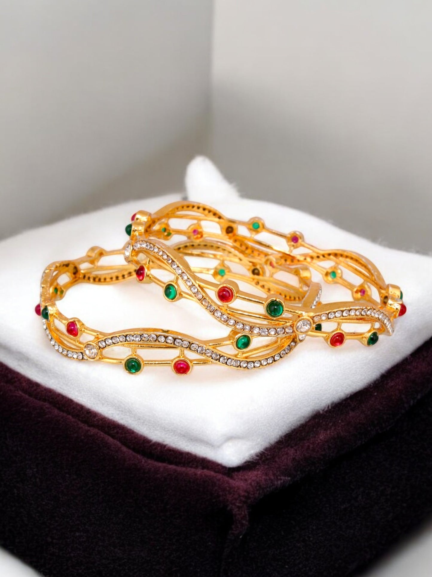 18k One Gram Gold Plated Traditional Designer Pack of 2 Bangle Set For Women