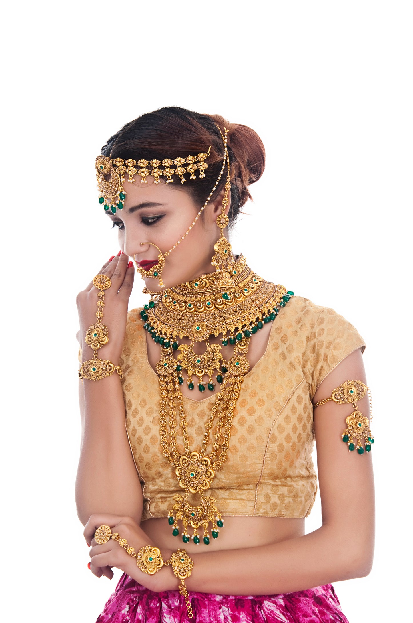 Traditional Gold Plated Stone Bridal Set For Women & Girls